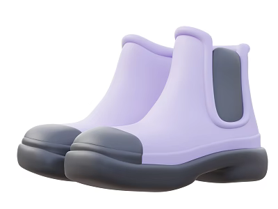 Light Purple Boots With Thick Gray Non Slip Sole And Simple Design 3d model