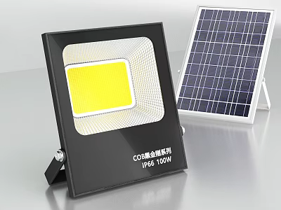 High Power 100W COB LED Floodlight With Solar Panel For Commercial Lighting 3d model