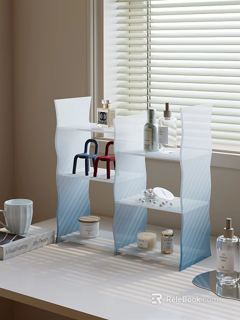 Transparent Multi Tier Shelving Unit for Home Decorative Items and Storage 3d model 
