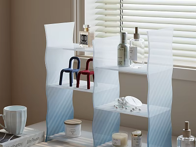 Transparent Multi Tier Shelving Unit for Home Decorative Items and Storage 3d model