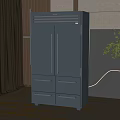 Gray Refrigerator Freezer with Double Doors and Bottom Drawers in Modern Interior with Wooden Floor