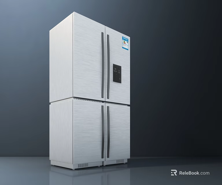 White Stainless Steel Refrigerator Freezer With Double Doors And Digital 3d model 