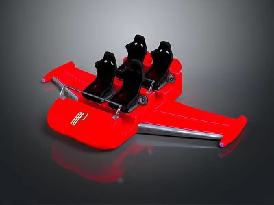 Modern Red Amusement Ride With Four Black Seats For Theme Parks 3d model