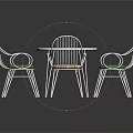 White Round Table With Four Metal Frame Chairs Featuring Colorful Cushions Furniture Set