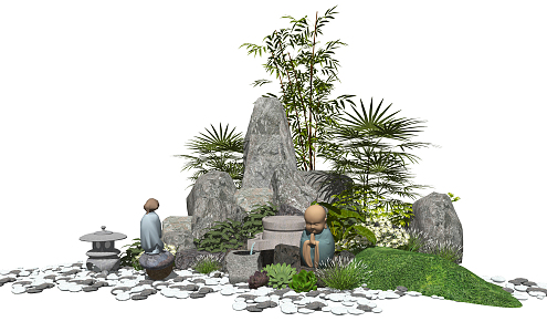 New Chinese style landscape sketch landscape sketch rockery stone courtyard landscape 3d model