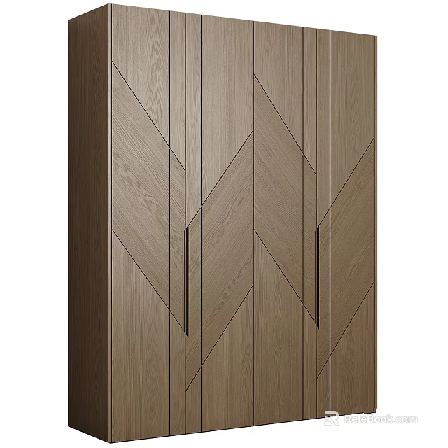 Modern Wooden Cabinet Design With Herringbone Pattern And Black Handles 3d model 
