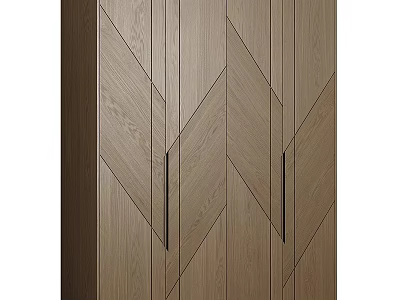 Modern Wooden Cabinet Design With Herringbone Pattern And Black Handles 3d model