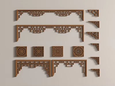 Oriental Wooden Room Dividers With Intricate Carved Patterns And Decorative Various Designs 3d model