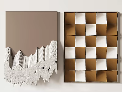 Modern Wall Decor With 3D Textured Silhouette And Geometric Checkerboard Design 3d model