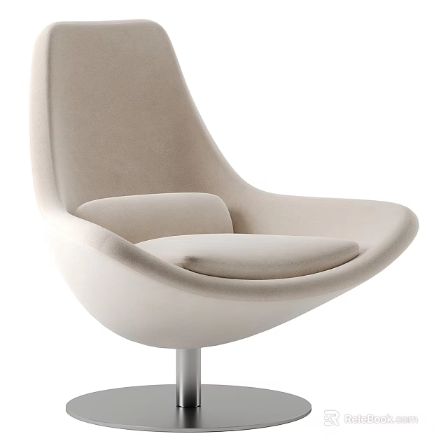 Modern Beige Single Sofa With Curved Design And Comfortable Upholstered Metal Base 3d model 