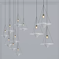 Multiple White Glass Pendant Lights Hanging Vertically From Silver Gray Ceiling 3d model