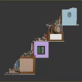 Colorful Cartoon Scenes Featuring Miniature Rooms With Detailed Decor And Layered Structure