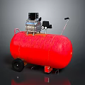 Red Air Compressor with Horizontal Tank Motor Control Panel and Portable Wheels Design