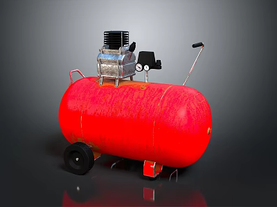 Red Air Compressor with Horizontal Tank Motor Control Panel and Portable Wheels Design 3d model