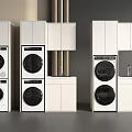 White Stackable Washing Machines With Modern Cabinets And Sink In Laundry Setup 3d model
