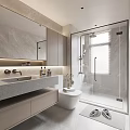 Modern Bathroom Interior With Marble Vanity Mirror Shower Enclosure And Window 3d model