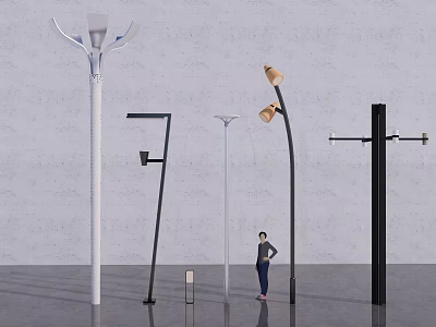 Outdoor Lights Featuring Various Stylish Designs And Size Reference For Outdoor Spaces 3d model