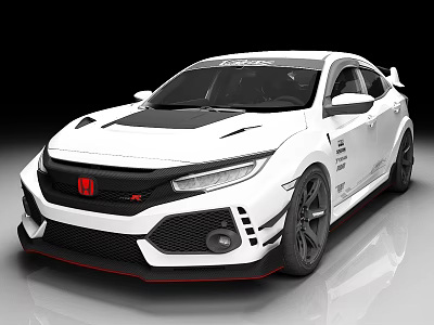 White Honda Civic Type R Racing Vehicle With Aerodynamic Body And Sporty Design 3d model
