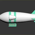 Cartoon Style Airship Model Featuring White Body Turquoise Stripes Propellers and Tail Wings