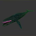 3D Rendered Blue Whale With Open Mouth And Blue Body In Gradient Background