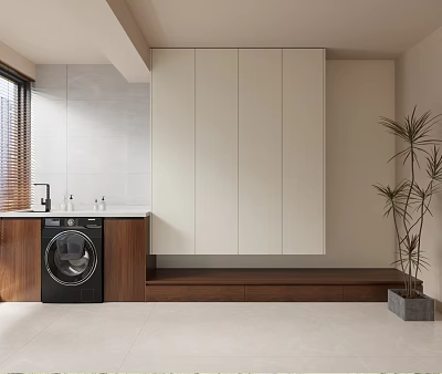 Modern Shoe Cabinet Interior Design With White Doors Wooden Base And Storage Space 3d model