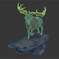 Realistic 3D Model Deer With Red White Body And Large Antlers On Stone