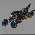 Futuristic Blue And Gold Scifi Hover Vehicle With Glowing Accents And Mechanical Design