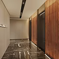 Long Hotel Guest Room Corridor With Patterned Carpet Light-Colored Walls And Recessed Lighting