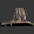 Wooden Stone Tree Stump Decorative Piece With Exposed Roots And Green Moss Base