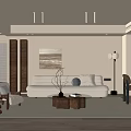 Quiet Chinese and Ancient Style Restaurant Sofa Coffee Table Combination Leisure Sofa Chair Dining Table Cabinet Decorative Cabinet Chandelier 3d model