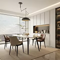 Modern Restaurant Interior With Open Dining Space Stylish Table Chairs And Cabinetry 3d model