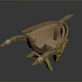 Decorative 3D Wooden Boat Model In Cartoon Style With Green Yellow Accents And White Straps