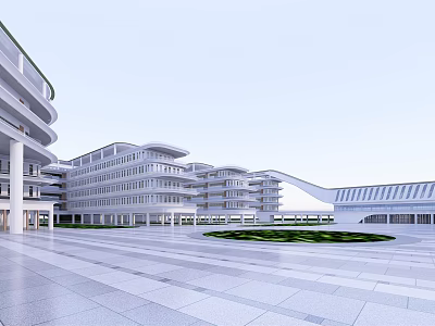 Modern Multi Storey School Building Featuring Open Plaza Stone Paved Ground And Green Lawn 3d model