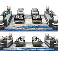 Modern Sofa Coffee Table Set With Blue Rug Lamps And Decorative Pillows 3d model