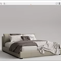 Modern Double Bed with Beige Frame Gray Blanket and Decorative White Pillows 3d model