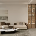 Modern Living and Dining Room Interior With Open Layout Sofa Coffee Table Dining Table And Chandelier