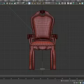 Classic Armchair with Black Leather Upholstery Wooden Frame and Ornate Carved Details