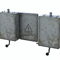 Industrial Electrical Control Box With Metal Enclosure Open Cover Internal Components Warning Sign And Wheels
