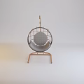 Modern Hanging Chair With Wooden Frame Circular Design And Gray Cushion