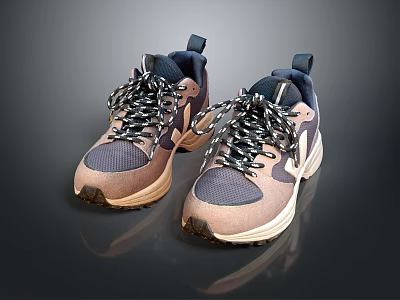 Outdoor Casual Purple And Beige Mesh Upper Lace Up Sports Shoes With Thick Sole 3d model