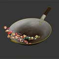 Stainless Steel Wok With Wooden Handle And Fresh Stir Fried Mixed Ingredients