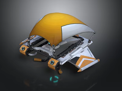Futuristic Mechanical Vehicle Design with Yellow White Dome Tracked Chassis and Glowing Details 3d model
