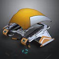 Futuristic Mechanical Vehicle Design with Yellow White Dome Tracked Chassis and Glowing Details