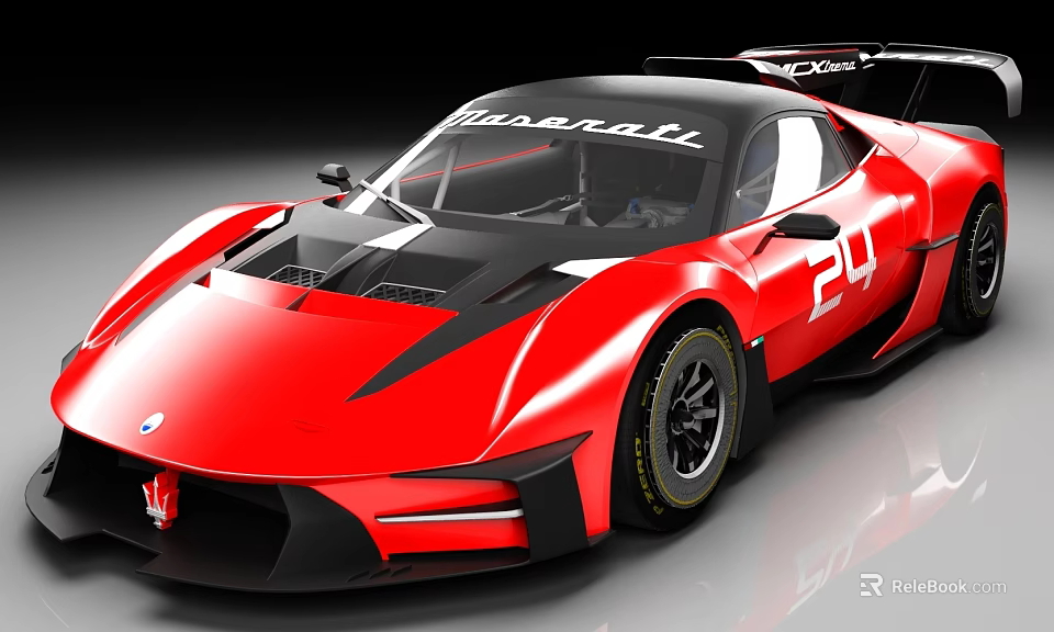 Red Maserati Race Car With Streamlined Design Black Accents And Number 24 3d model 