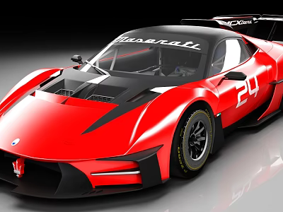 Red Maserati Race Car With Streamlined Design Black Accents And Number 24 3d model
