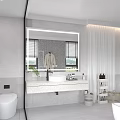 Modern Bathroom Interior with Large Mirror Glass Shower Enclosure and Stone Sink Counter