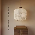 Classical Chinese Lantern With Landscape Pattern And Wooden Base For Home Decoration