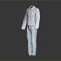 Light Blue Jacket And Jeans Casual Outfit With Buttoned Front And Straight Leg Design
