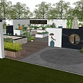 Modern Garden Landscape Design With Wooden Deck Outdoor Tables And Vegetable Beds