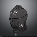 Medieval Knight Helmet With Silver Metal Surface And Intricate Visor Design